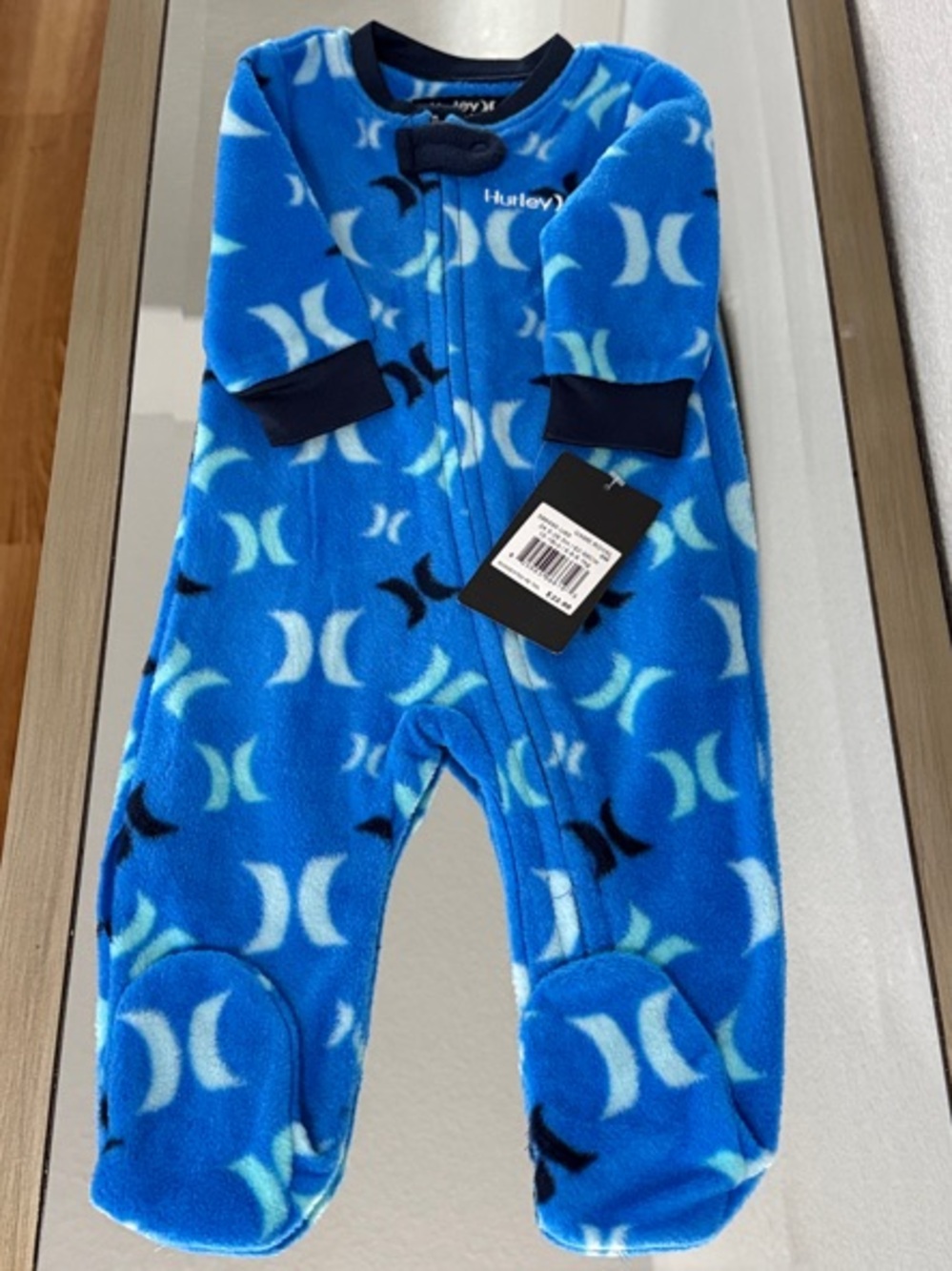 Hurley Blue Patterned Fleece Footed One-Piece Size 6 months